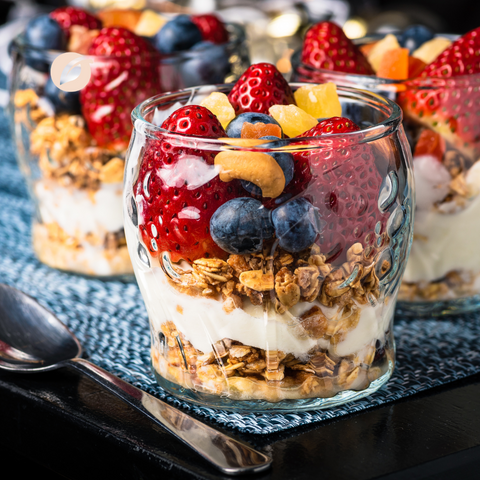 Reduced Sugar, Yoghurt and Granola Dessert.